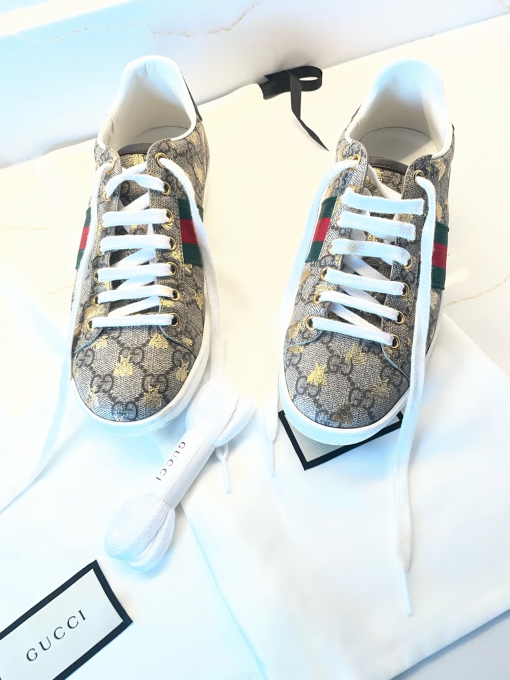 Gucci Beige GG Supreme Canvas Sneakers with Green and Red Web Stripe